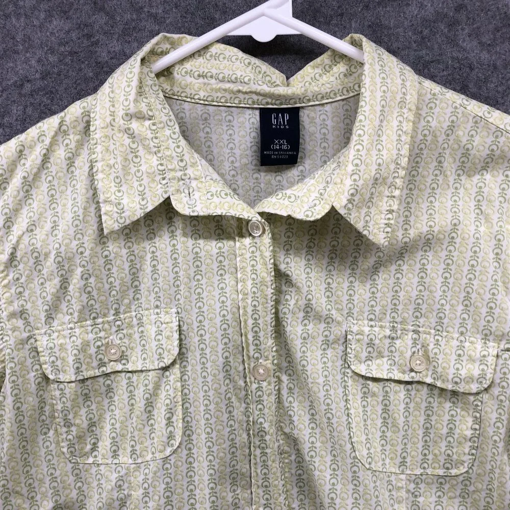 Gap Girls XXL 14-16‎ Long Sleeve Button Up Shirt Lightweight Lime Utility Floral